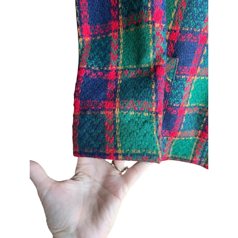 VTG Christmas Plaid Blazer & Vest Acrylic Knit G.W. Division Of Graff Size 10